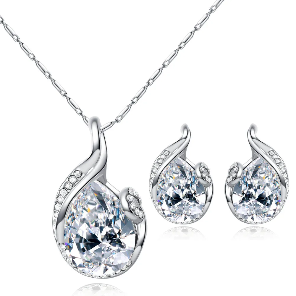 Double Fair Classic Beauty Teardrop Sets For Women Wedding Engagement Jewelry Necklace& Earring Fashionable Jewellry KAS099 - Окраска металла: white color set 1