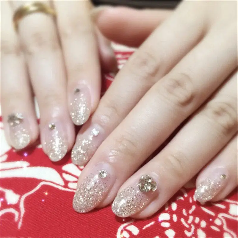 Искусственные Свадебные накладные ногти прозрачные нюдовые с овальным дизайном