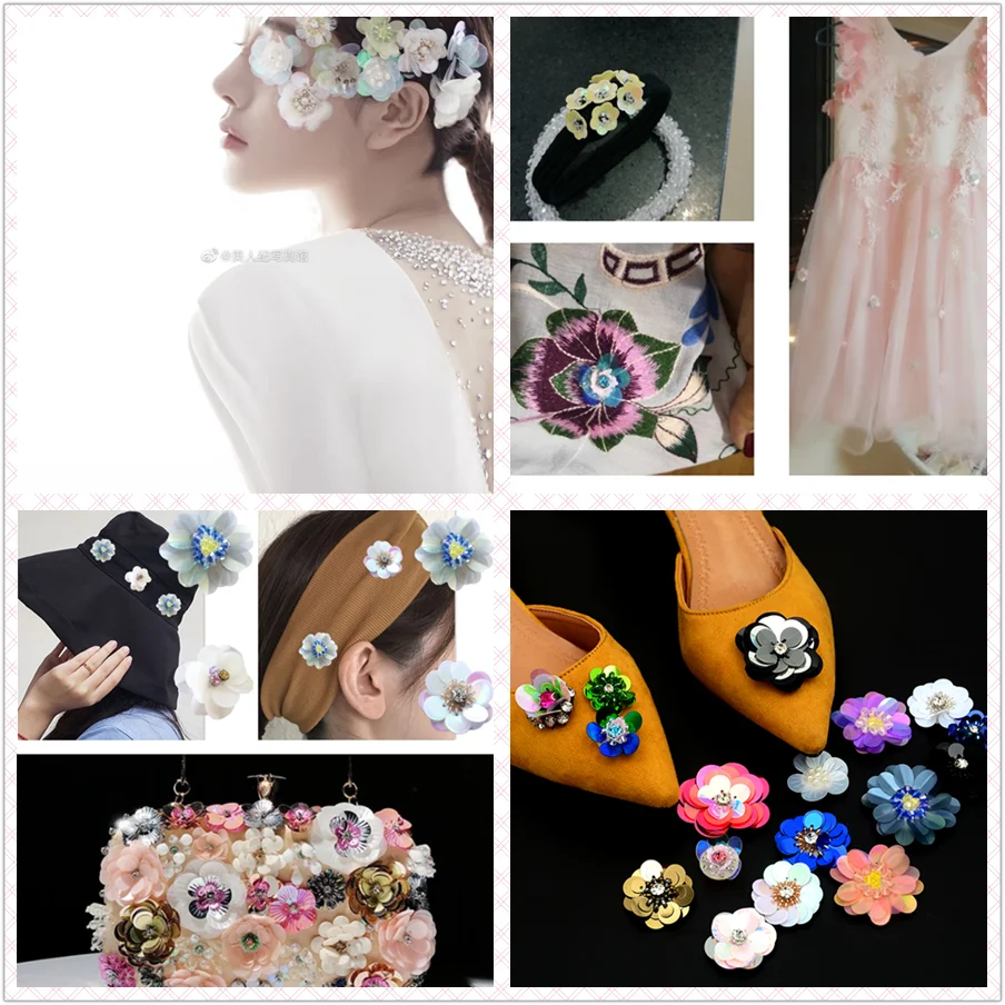 Заплатки-цветы для одежды разные цвета ручная работа 3D вышивка бисером блестками