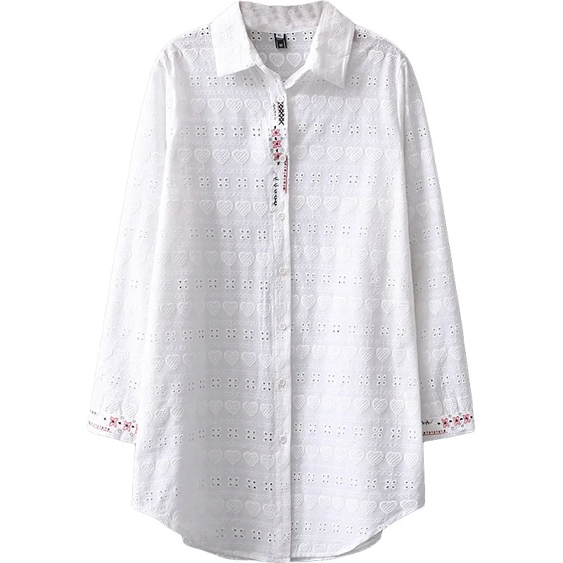 Вышитая жаккардовая женская рубашка с длинным рукавом большой размер блузка