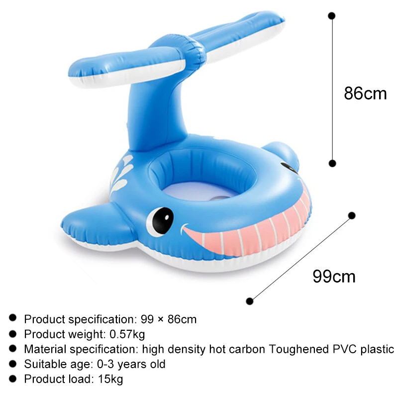 

Cartoon Whale shape plastic sunshade baby floating ring float baby swimming ring seat adjustable sunshade swimming seat