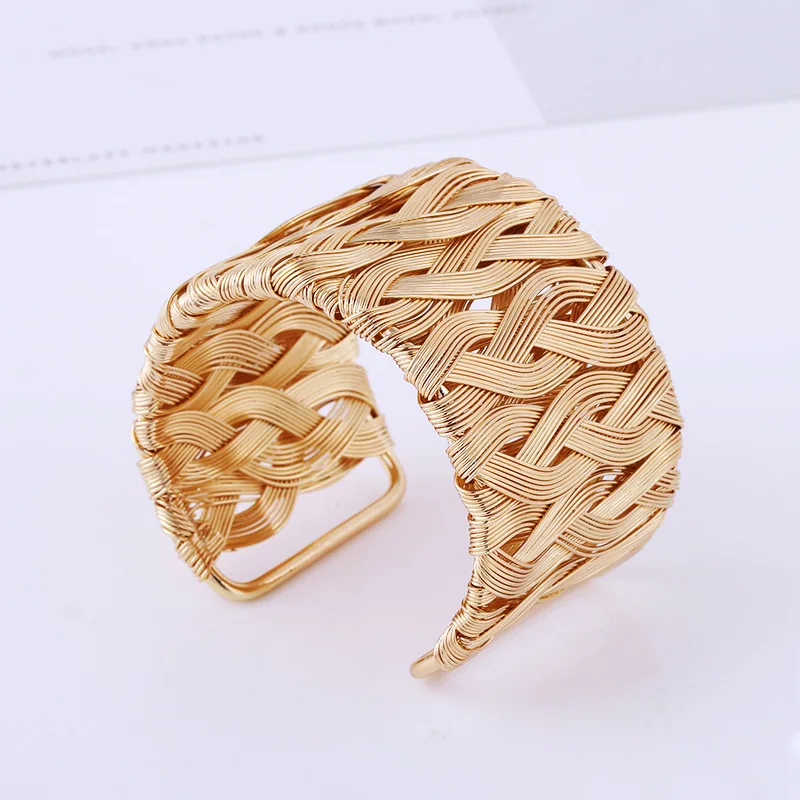 Полые широкие браслеты манжеты и для женщин мужчин золотого серебряного цвета из