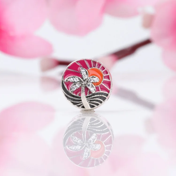 

Claudia Hot Sale 925 Sterling Silver Beach sunset coconut tree charm Fit Original Bracelet Women Jewelry Making Gift