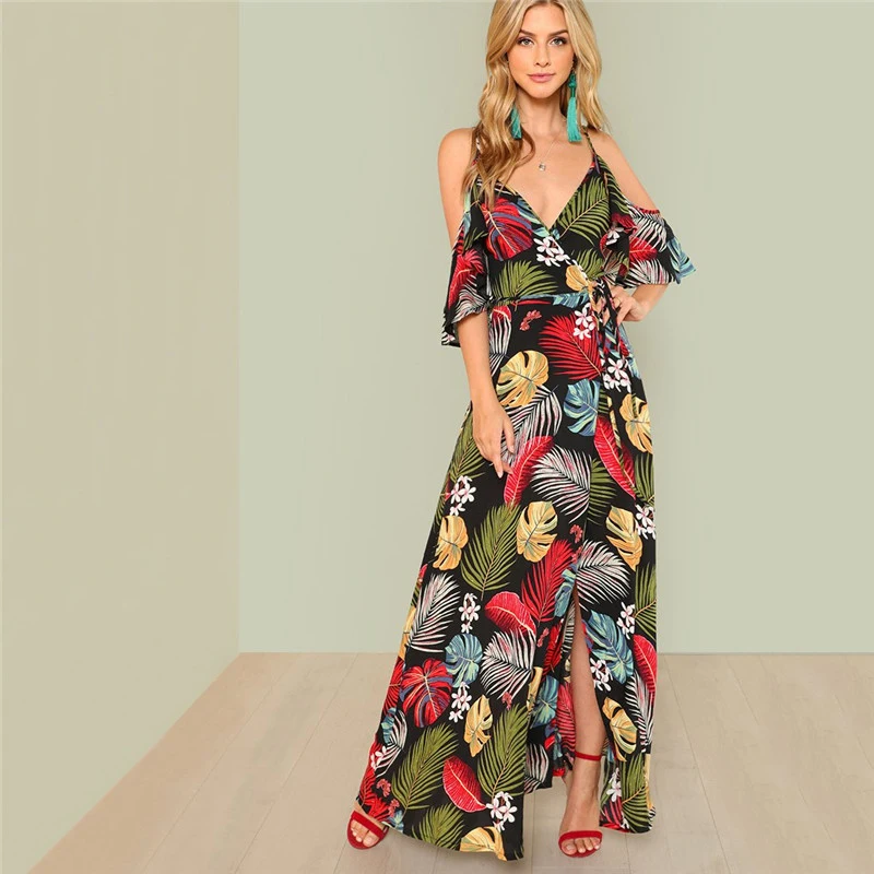 Женские платья Boho с цветочным принтом богемные глубоким v образным вырезом и