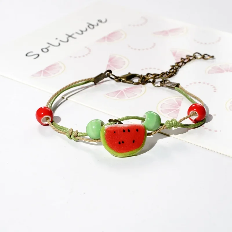 

Bracelet For Woman Ceramics/Alloy Weave Bead Bangles Fruits Simplicity Women Lucky Wish Jewelry Gift New Charm Bracelet For Frie