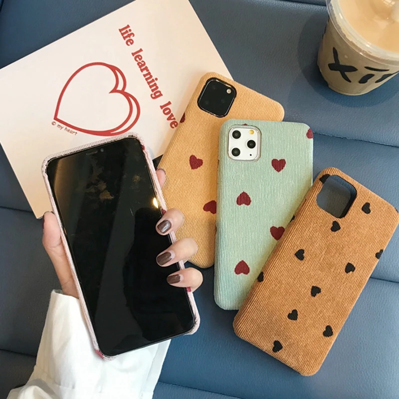 Чехол Ottwn для iPhone 11 с сердечком, вельветовый чехол для телефона, для iPhone XS 11 Pro Max XR X 8 7 6 6s Plus, хлопковая ткань, мягкий чехол из искусственной кожи
