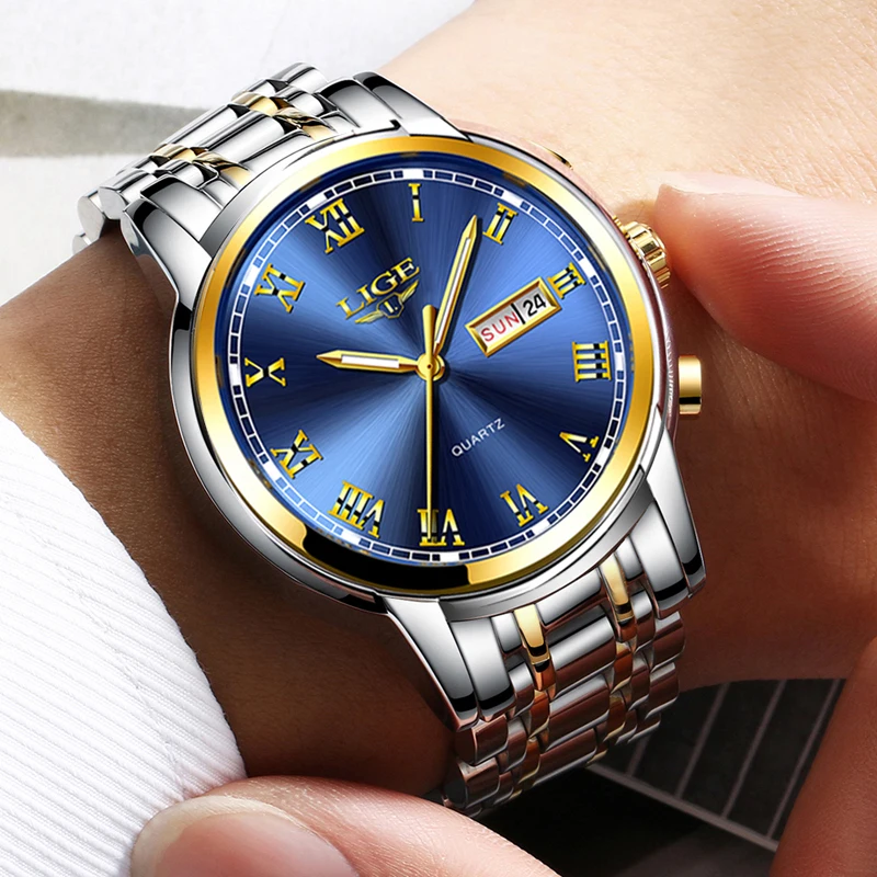 Часы мужские кварцевые стальные водонепроницаемые с коробкой 2021 | Наручные часы