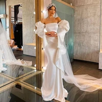 eightree sexy wedding dresses strapless satin bride dress white mermaid long sleeve floor length wedding evening gown plus size