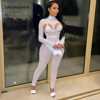 anjamanor bling bikini top sheer mesh cute jumpsuits white one piece birthday outfit for women party club wear d30 ch20