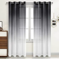 black gray linen sheer curtains gradient semi voile drapes grommet top window curtains for bedroom living room 52 x 84 inches
