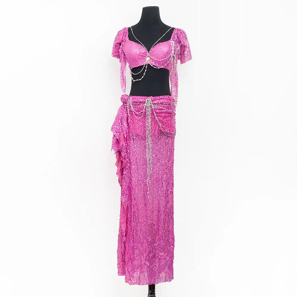 Женский костюм для танца живота откровенный с блестками топ и юбка 7403|Танец