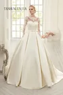 Атласное свадебное платье с карманами, кружевное свадебное платье с круглым вырезом и длинными рукавами, свадебное платье