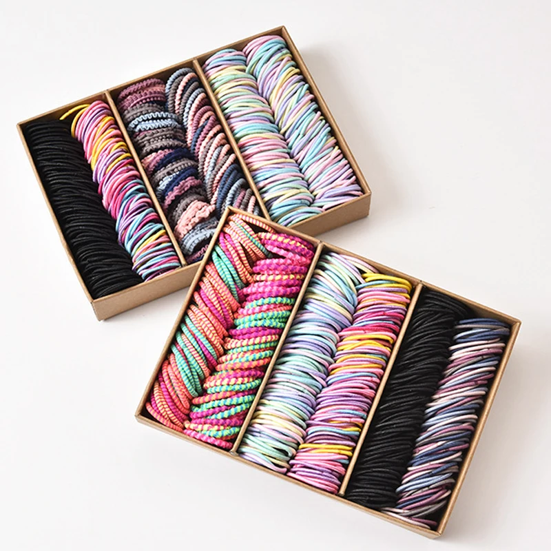 

200pcs Girls Elastic Hair Accessories Set Solid Color Hair Ring Set Hairband Box Fashion Hair Tie Up The Hairs Scrunchies Gifts