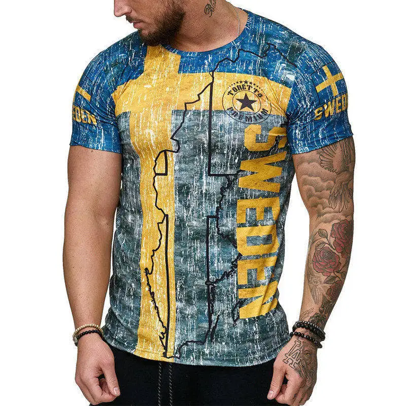 

Summer Russian Flag Men's Casual Fashion T-shirt Round Neck Cool and Lightweight Slim Fit Muscle Man's T-shirt Fitness 2021 New