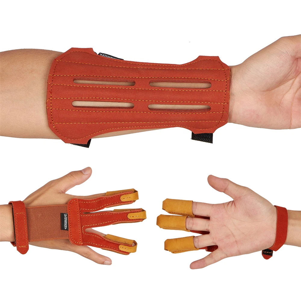 

Suede Leather Finger Guard Arm Guard Archery Shooting Practice Bow Arrow Sports Brown Protective Glove Real Cowhide 3 Finger