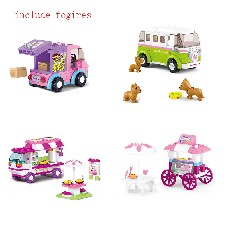 

SLUBAN Girl Friends Snack Car Delivery Car Dining Car Travel Car Figure Blocks Building Brick Toys For Children Christmas Gift