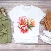new women flower lady fashion short sleeve aesthetic clothes summer shirt t shirts top t graphic female clothing tee t shirt