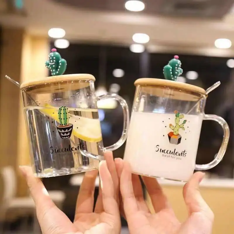 

Glass Cup Creative Scale Mug Breakfast Mlik Coffe Cup with Spoon with Lid Lovely Household Couple Water Cup Drinkware Gift