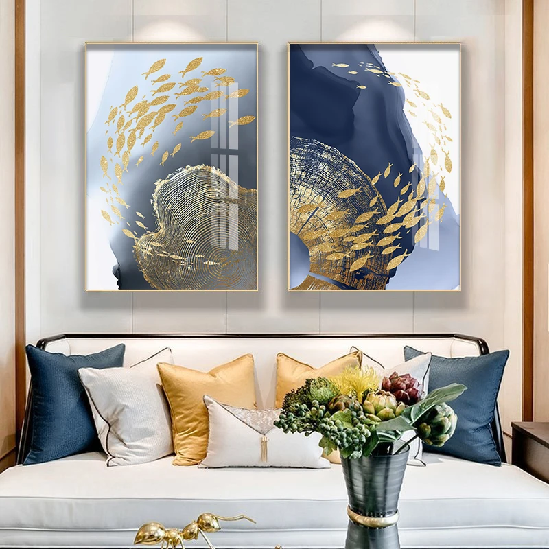 Рождественская Картина на холсте Золотая Бабочка рыба плакат современная