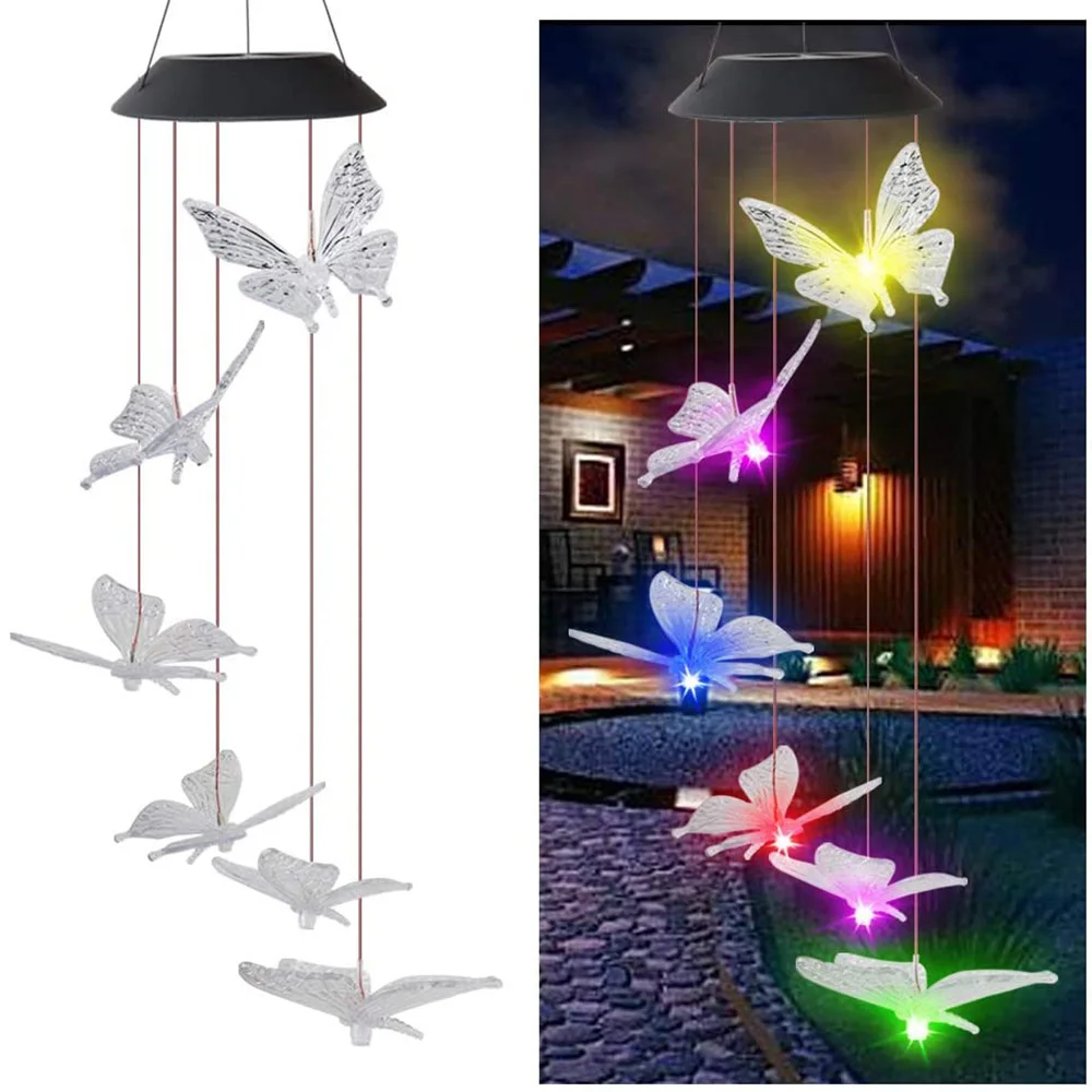 

Solar Wind Chimes Outdoor Color-Changing Waterproof Solar Powered LED Hanging Lamp Butterfly Home Party Night Garden Decoration