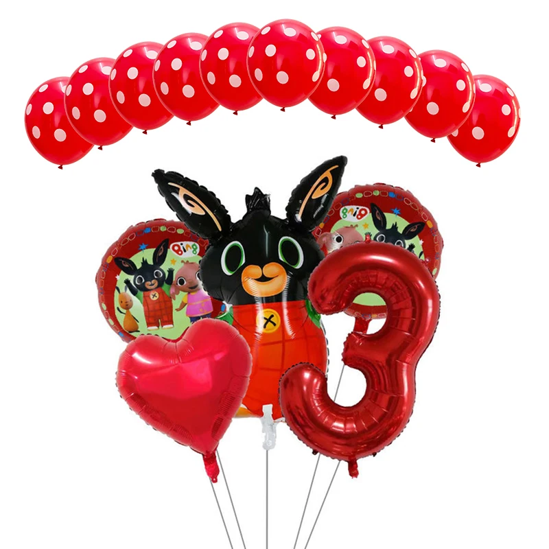 Оливковый 15 шт., фольгированные шары Bing Bunny, воздушные шары с мультяшным Кроликом, 12 дюймов, латексные шары в красный и черный горошек, декор для дня рождения, детские игрушки, принадлежности - Цвет: Оливковый