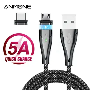 Магнитный кабель ANMONE Type-C, Micro USB, 5 А, для быстрой зарядки, мобильный телефон