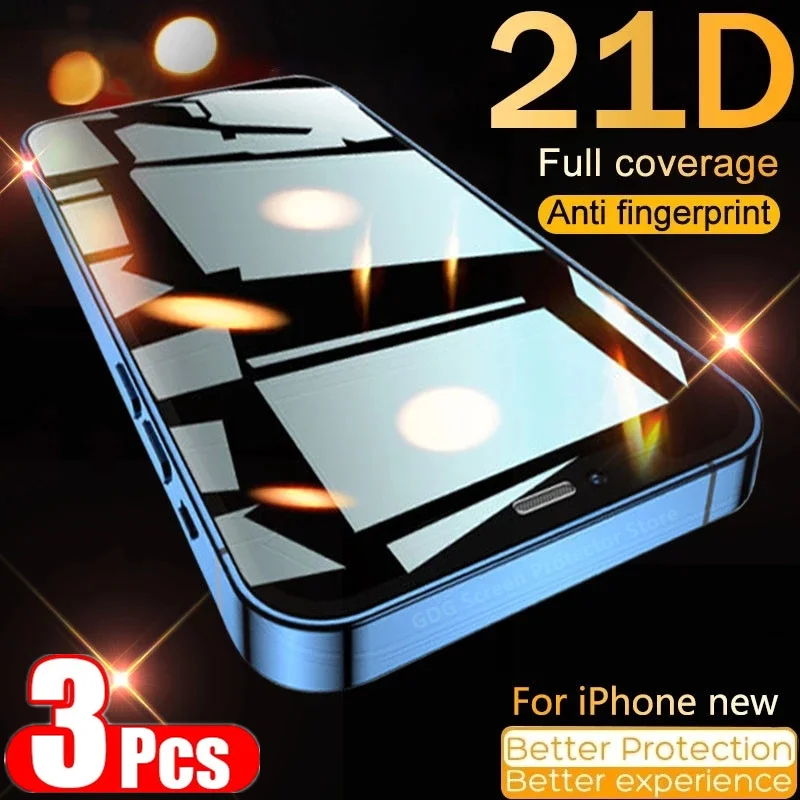 

1-3Pcs 21D Full Cover Tempered Glass for IPhone 12 11 Pro XS Max XR X SE Anti-Scratch Screen Protectors for IPhone 6 6S 7 8 Plus