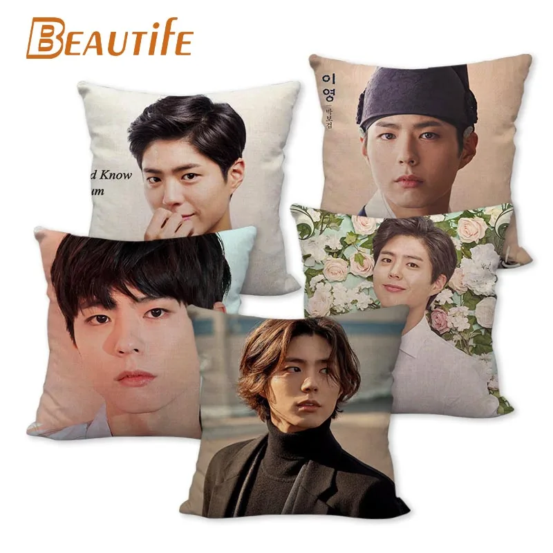 

45X45cm Park Bo Gum Pillow Cover Square Zipper Cotton Linen Fabric Pillow Cases Bedroom Home Decorative Boys Girls Gift