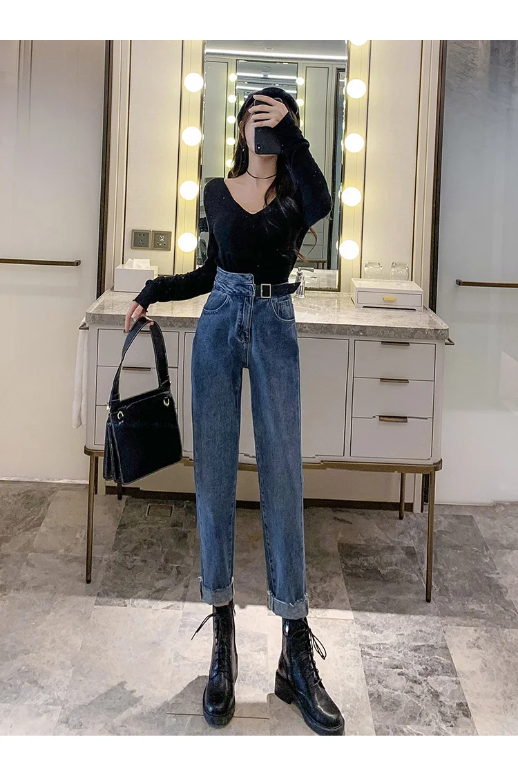 

Women Jeans Irregular High Waist Loose Straight Denim Pants Vintage Streetwear Hip Hop Female Harem Cowboy Trousers Mom Jeans