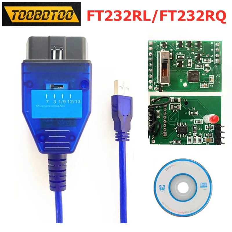 Для VAG KKL 409 для Fiat FTDI FT232RL FT232RQ чип OBD2 USB интерфейс Автомобильный сканер ECU кабели 4