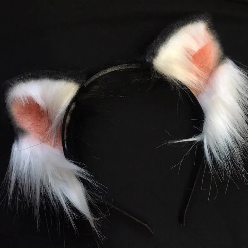 Лолита косплей костюм аксессуары Симпатичная кошка neko уши лиса обруч для волос черный белый головной убор сделано в ручную
