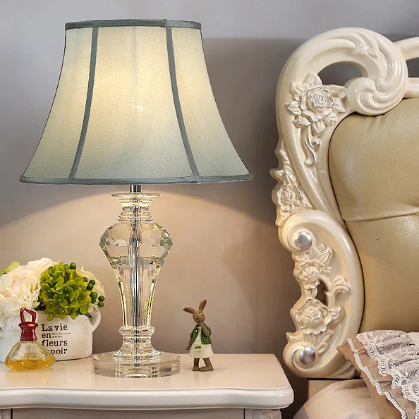 Современная Хрустальная настольная лампа для спальни тканевый абажур украшение