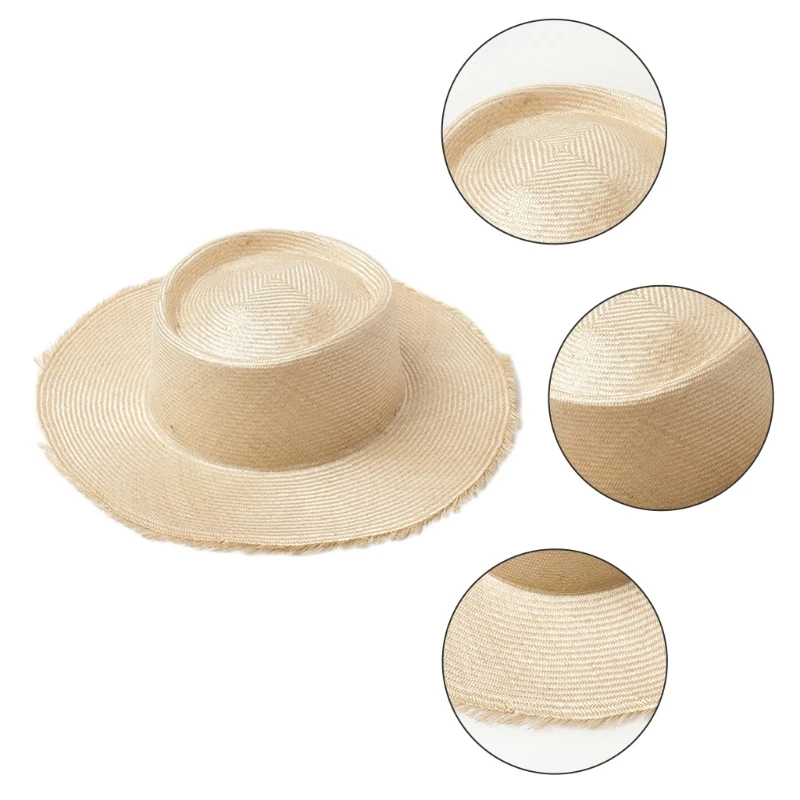 

Sun Hat for Children Outdoor Activities Solid Color Flat Top Straw Hat Kids Raffia Sun Cap Summer Beach Seashore
