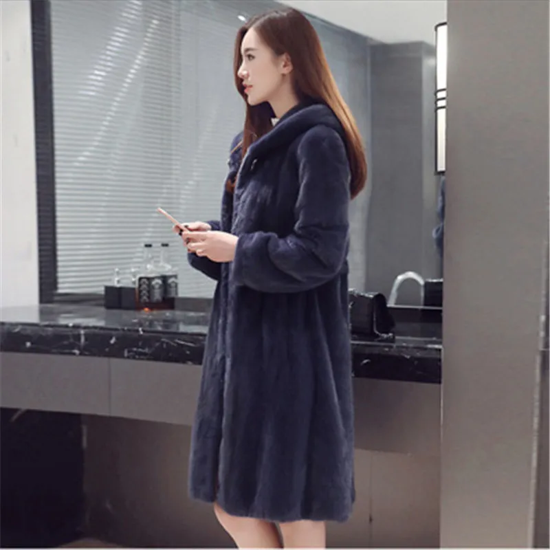 Autumn winter ladies fur coat imitation mink long hooded luxury large size 6XL slim high quality Overcoat Parker 244 | Женская одежда