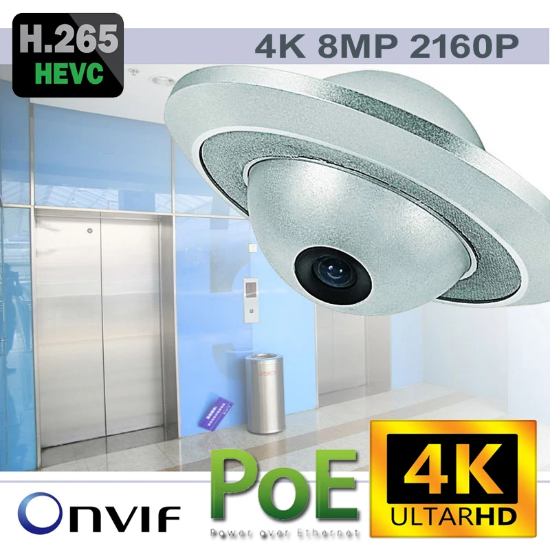 4K 8MP Mini IP UFO Elevator Camera Dome POE Wide Angle Camera Audio CCTV Video Surveillance Cam In Security Inspection Machine