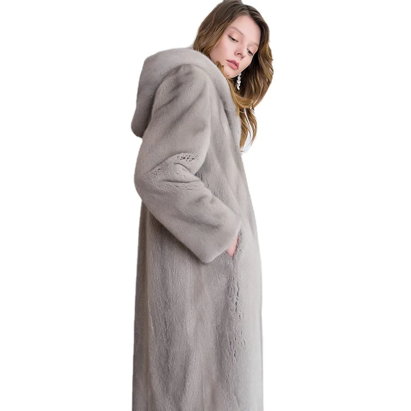 21 European And American Large Size Imitation Fur Coat Whole Mink Fur Long Hooded Jacket Fashion Casual Windbreaker Office Lady