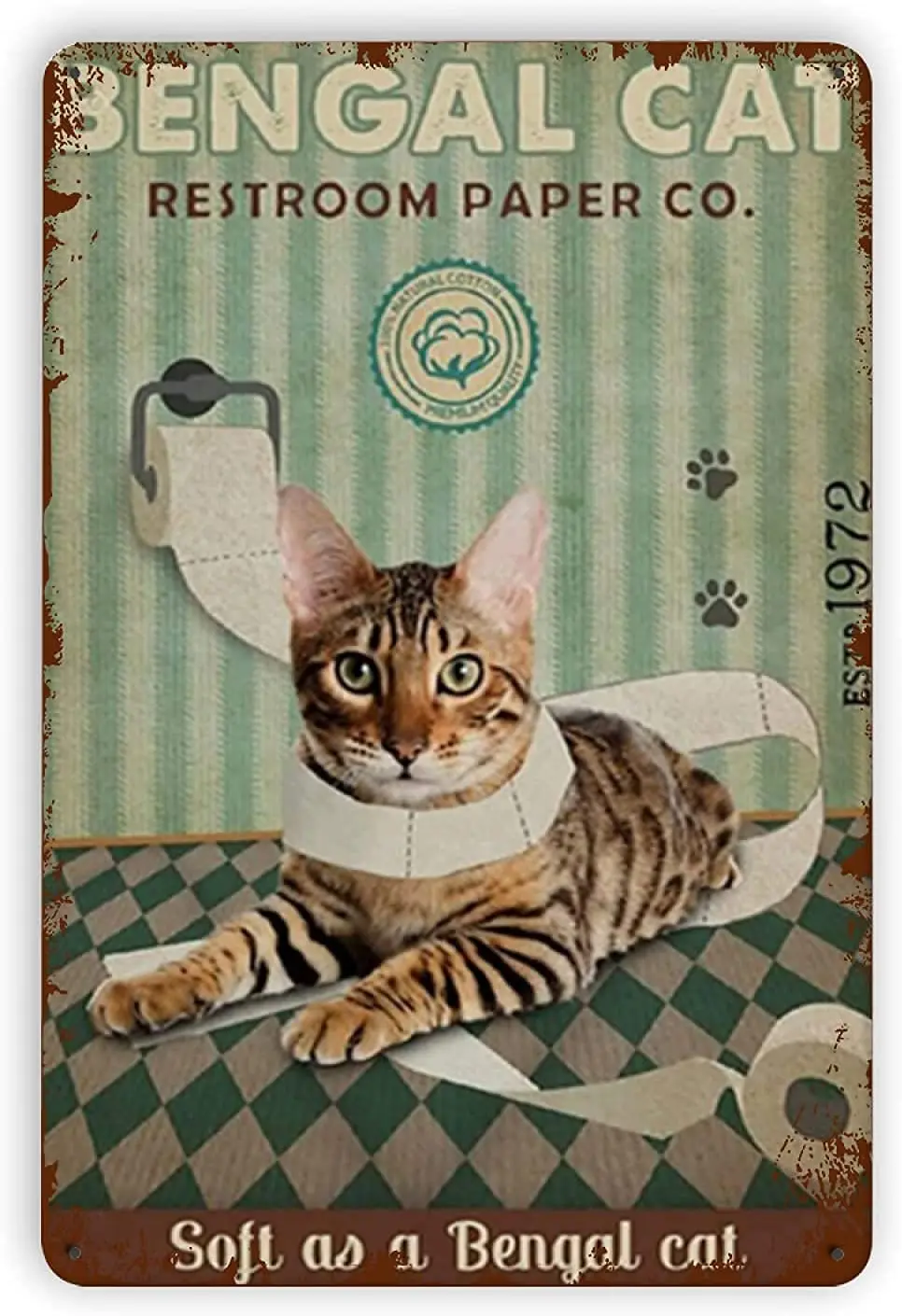 

Tin Sign Cat Toilet Paper Bengal Cat Restroom Paper Co Retro Aluminum Metal Poster Wall Decor Bathroom Decoration Cafe House