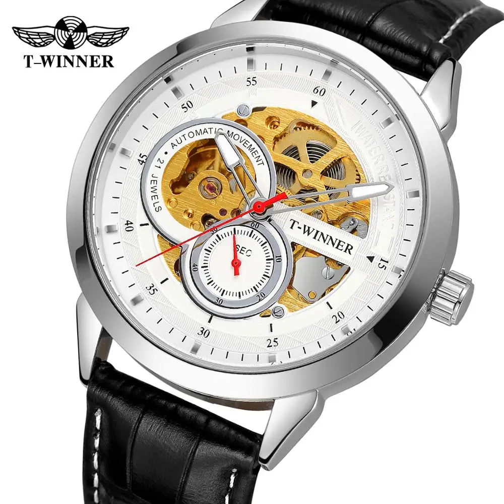 

T-winner Men's Automatic Mechanical Analog Display Military Style Wristwatch with Genuine Leather Strap WRG8185M3