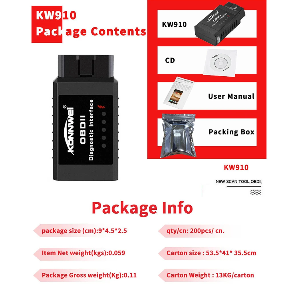 

KW910 ELM327 Bluetooth OBD II EOBD Car Scanner Auto Diagnostic Interface Engine Code Reader Scan Tool for A Ndroid Free Upgrade