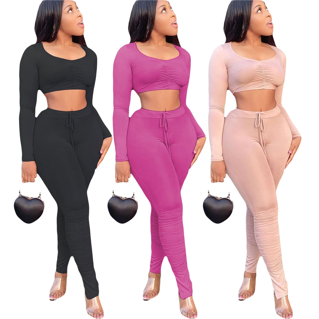 

Autumn two-piece fashion women's suit Solid color long-sleeved trousers sports suit Slim fit and hip two-piece leisure suit