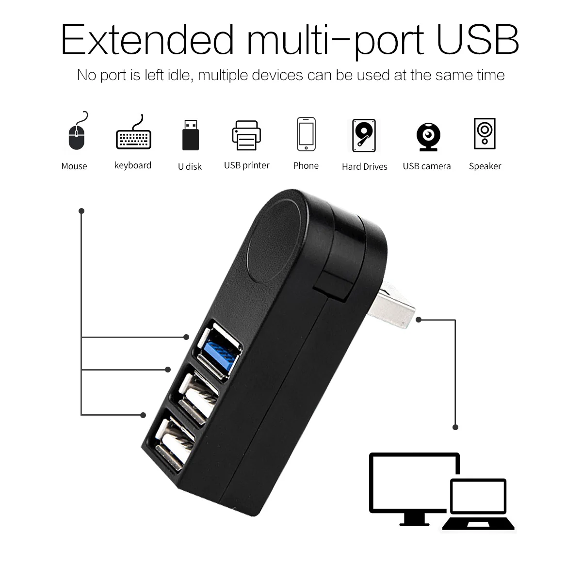 USB-разветвитель для компьютера и ноутбука вращающийся на 3 0 градусов | Компьютеры