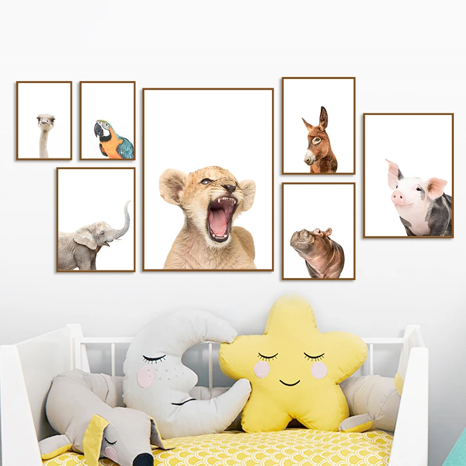 Милый Лев бегемот попугай слон страусиная свинка настенная живопись