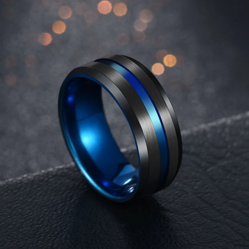 

Модное кольцо 8 мм из нержавеющей стали с черным и синим узором для женщин и мужчин, обручальные кольца, радужные парные кольца, мужские ювел...