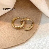 luowend solid 18k whiteroseyellow gold au750 round hoop earrings classic three drill real natural diamond earring for women