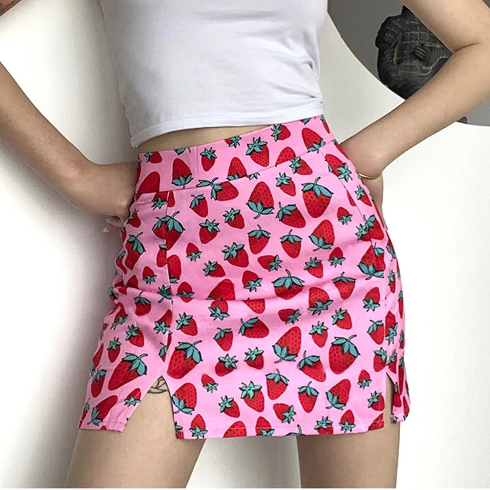 

Woman Skirts Harajuku 2021 New Outfit With Short Skirt Tall Waist Falbala Irregular Printing Skirts Womens Faldas De Mujer