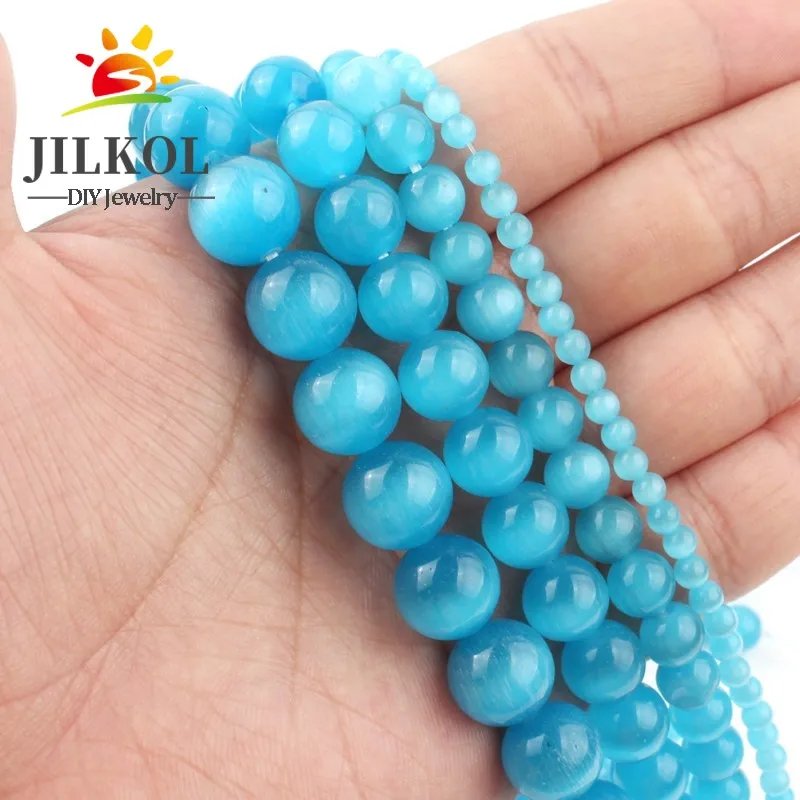 Бусины Из Натурального голубого камня кошачий глаз 4/6/8/10/12 мм | Украшения и