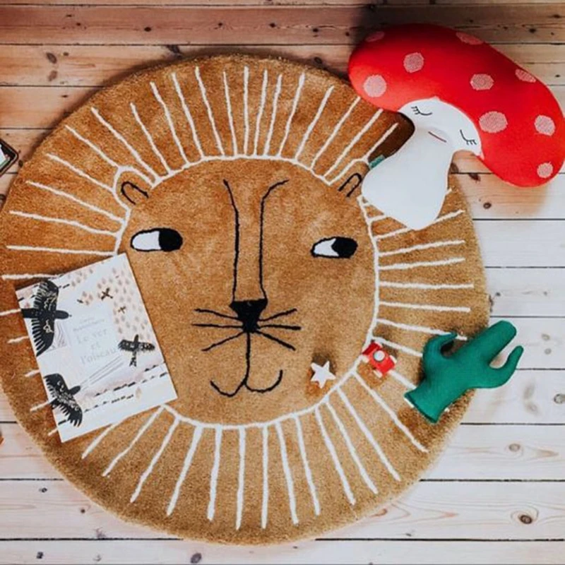 

Baby Play Mats Crawling Carpet Kids Room Floor Rugs Round Cartoon Rabbit Lion Cotton Game Pad Playmat Children Room Decoration