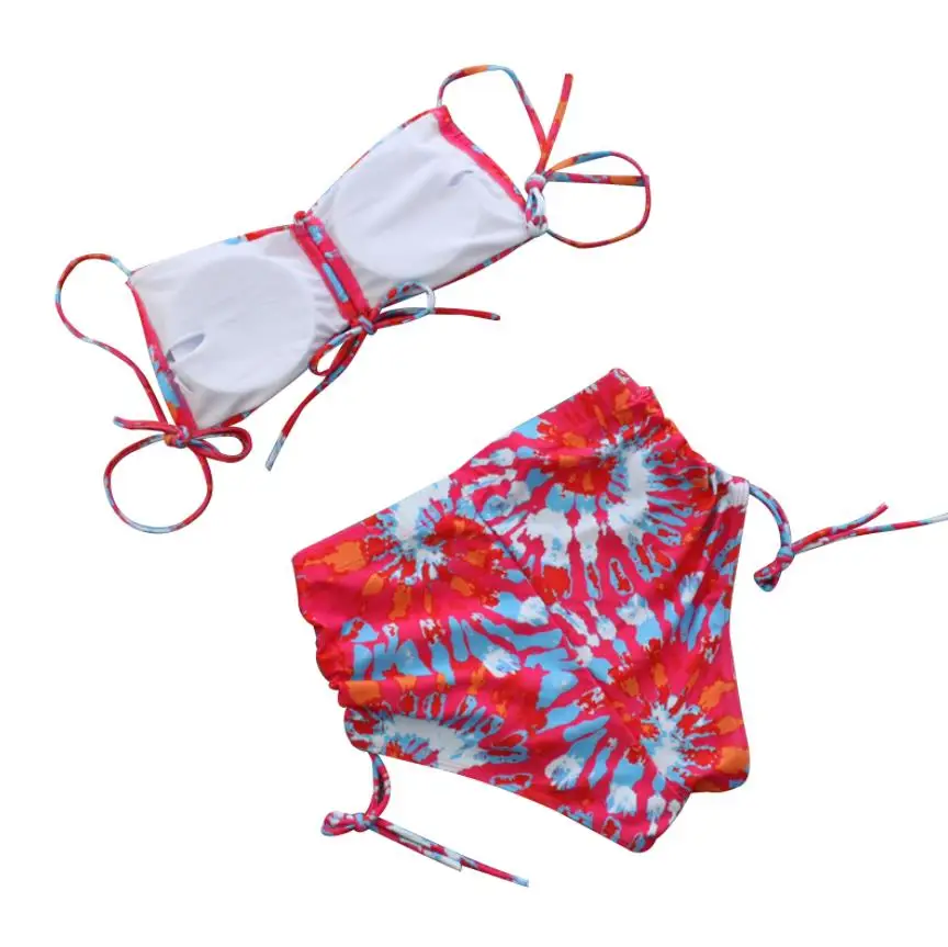 

Women Neck-Hanging Swimsuit Backless Bikini Off-Shoulder Sleeveless Floral High Wait Beachwear