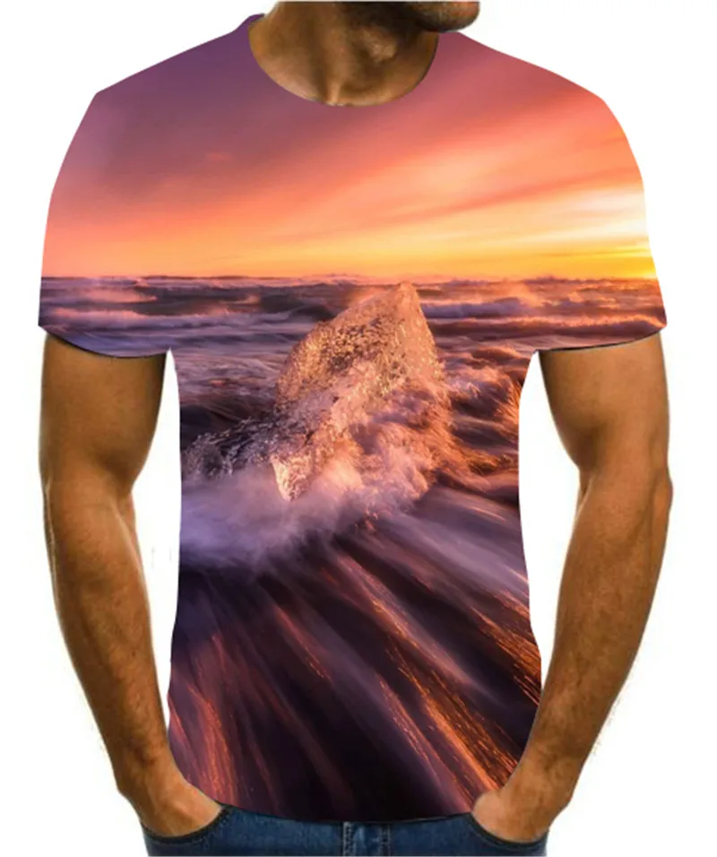 

2021 Summer New Men's 3D T-shirt Popular Animation Landscape Creative Art Design T-shirt Men's Short Sleeve Street Style Graphic