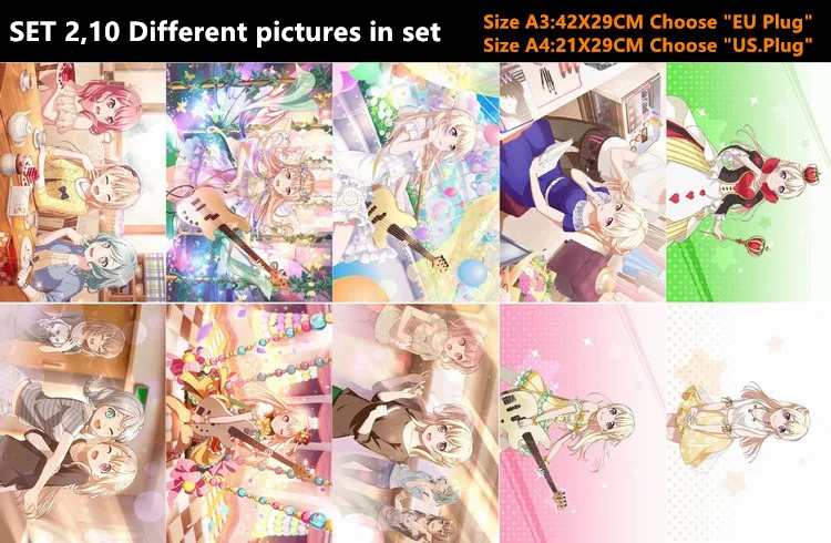 10 шт./лот Anime BanG Dream! Наклейка на стену Kasumi Mashiro Chiyu Yukina Ran Ako Rinko Sayo Toys размеры 42x29 см |